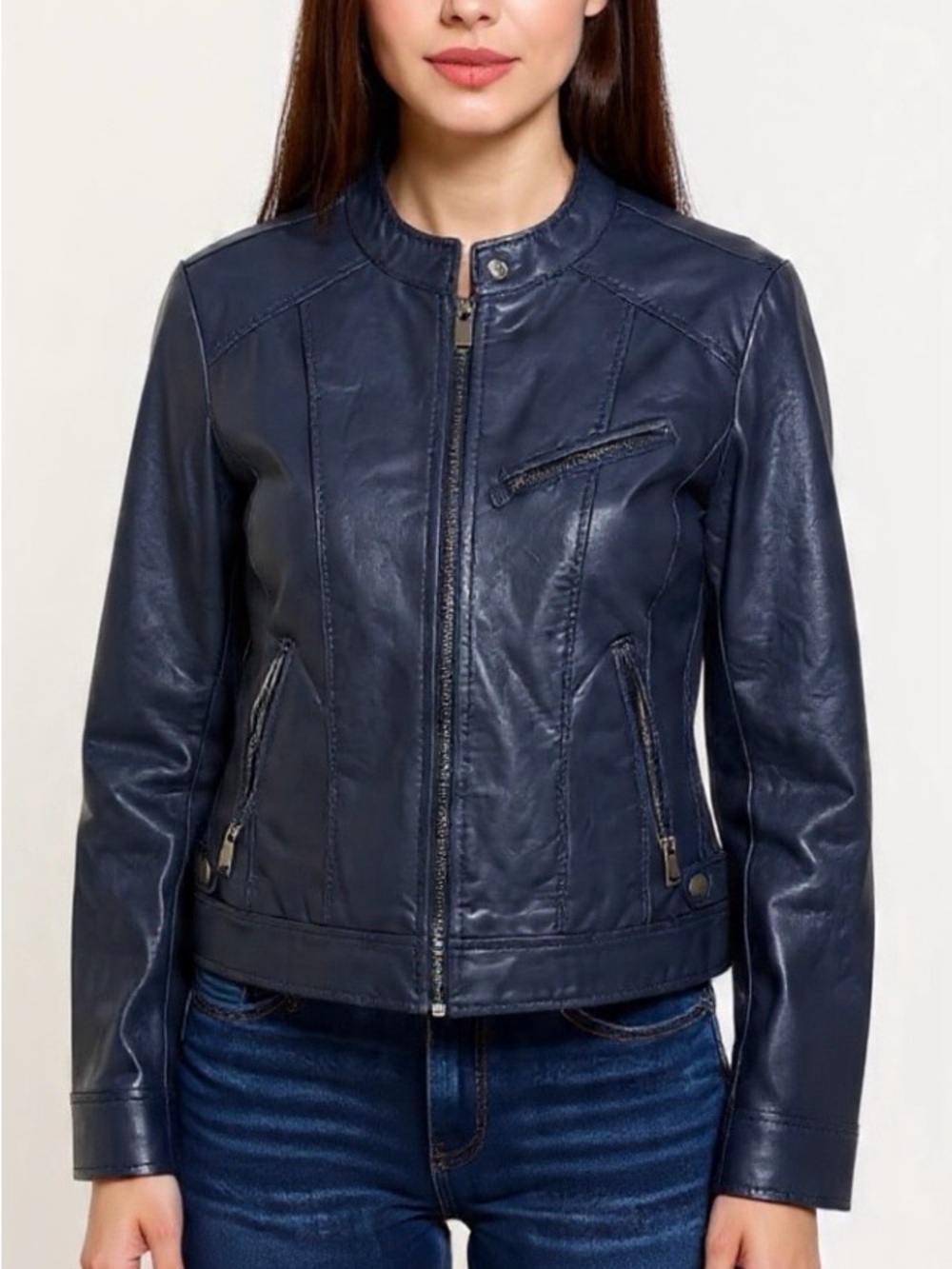 A New Day Navy Faux Leather Moto Jacket Size M Target Vegan Leather - Picture 2 of 11